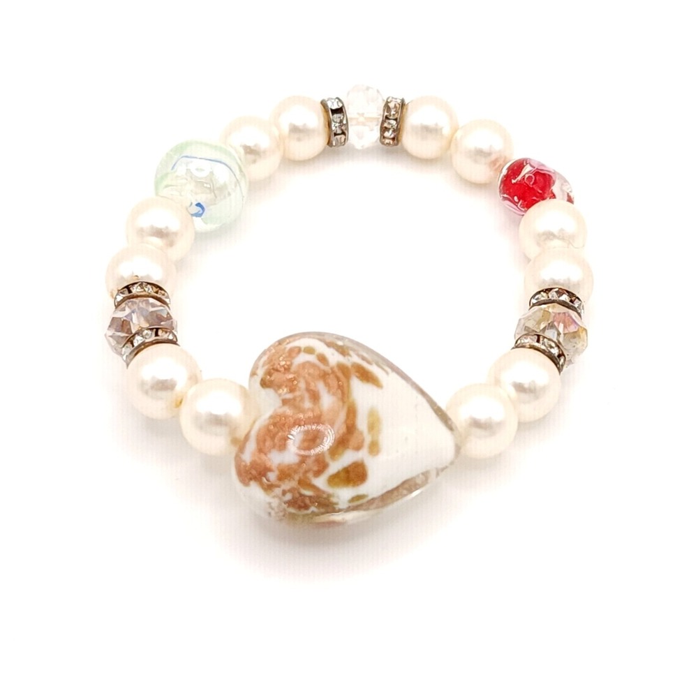 Set of 4 Faux Pearl Stretch Bracelets White Beaded Stackable Jewelry - Picture 6 of 9